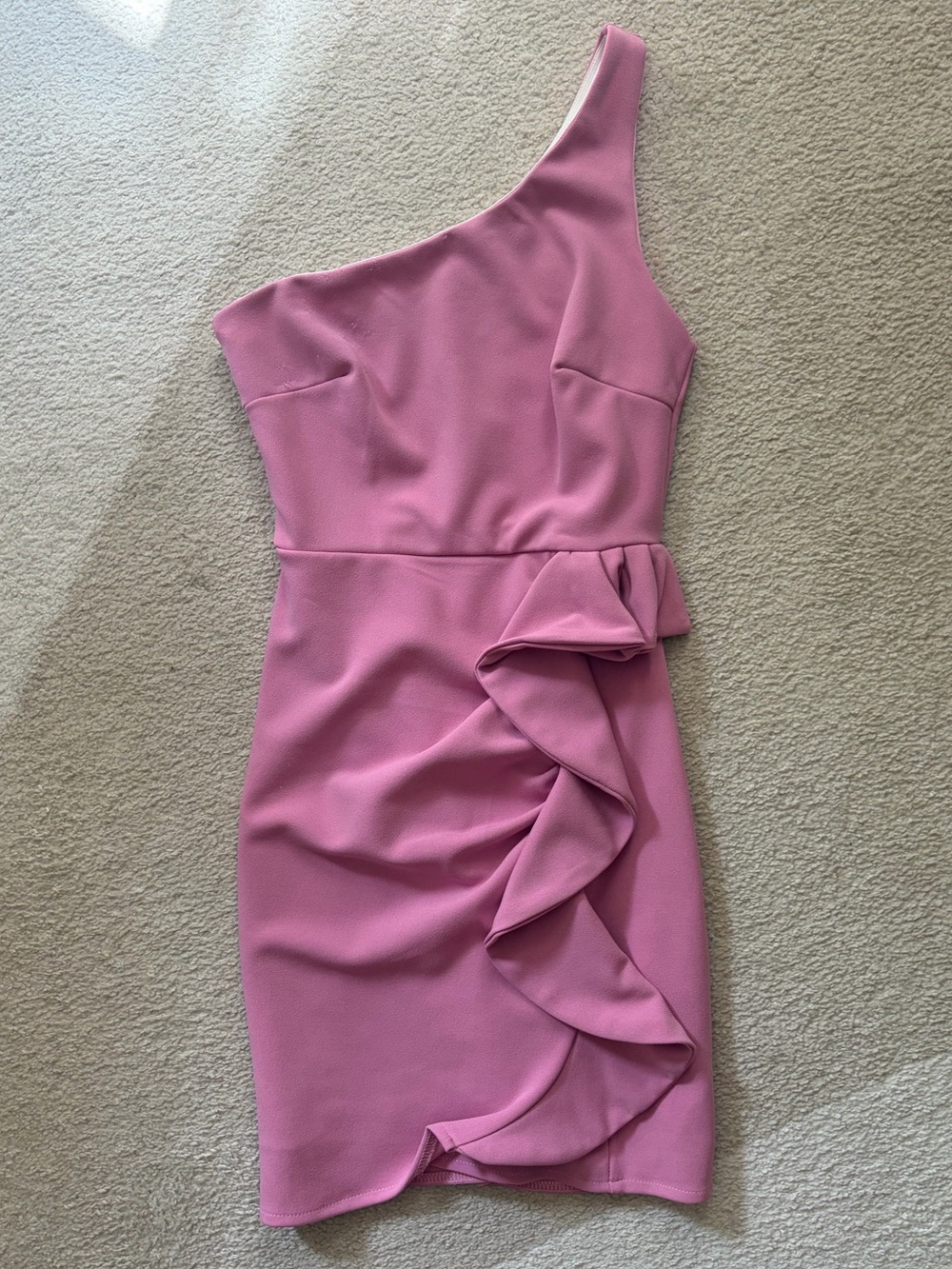 One-Shoulder Pink Ruffle Dress - Picture 2 of 3